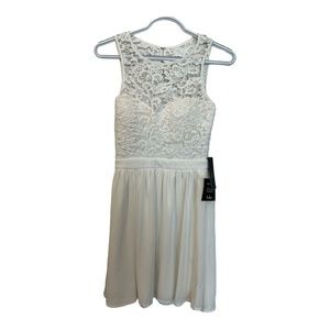 Lulus Truth and Fiction Ivory High Neck Sleeveless Lace Skater Dress SZ …
